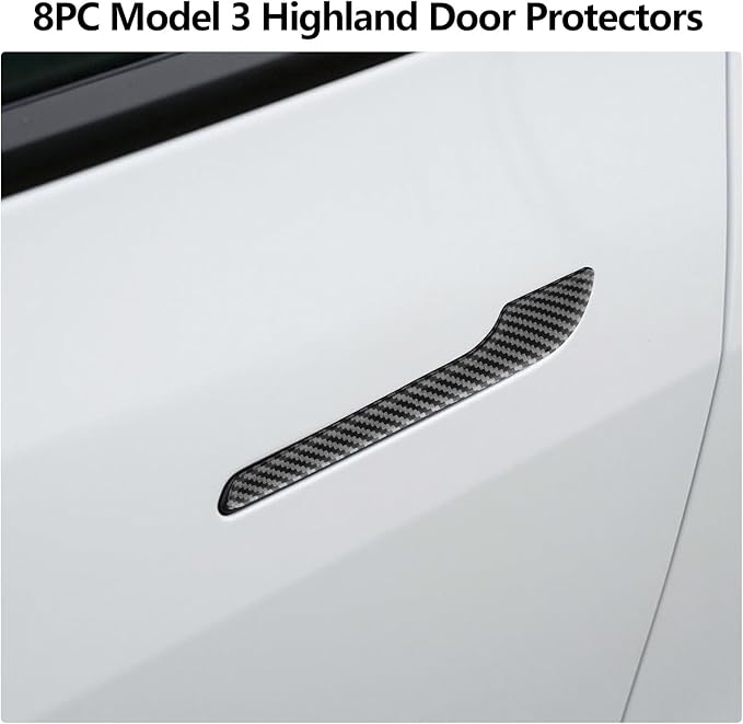 4PCS Tesla Model 3/Y Door Handle Cover Set (2017-2025) Highland & Juniper Compatible, Car Door Handle Sills Protection Wrap Exterior Accessories, Carbon Fiber 3D Sticker
