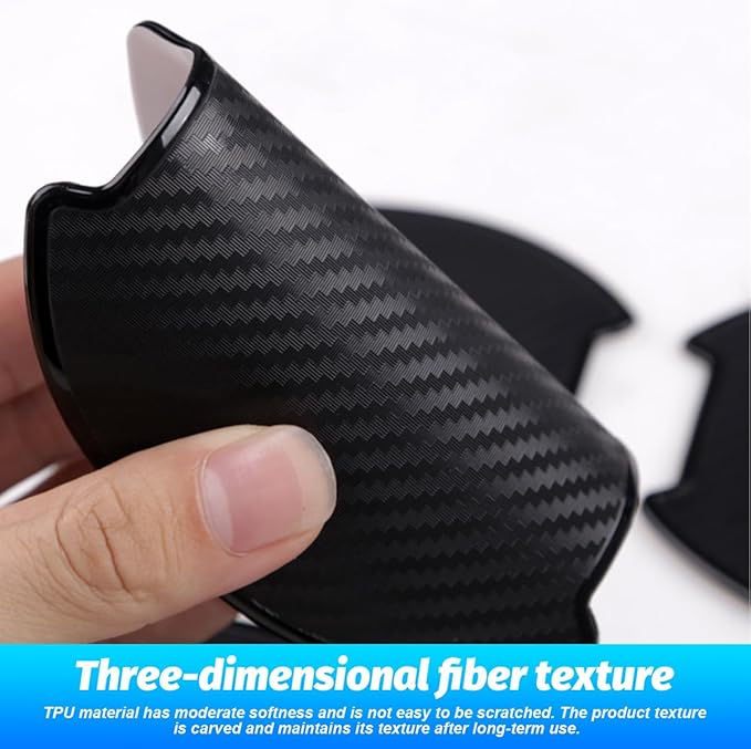 4PCS Carbon Fiber Car Door Handle Cup Protector, 3D Anti-Scratch Vehicle Door Handle Bowl Protective Sticker, Waterproof Automotive Paint Guard Film, Universal for SUV RV Truck (3.93 x 3.89'')