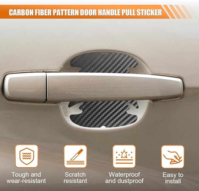 4PCS Car Door Handle Cup Scratch Protector, 3D Carbon Fiber Door Bowl Sticker, Car Paint Protective Film, Universal Automotive Doors Handle Guard Pad for Most Cars (Black)