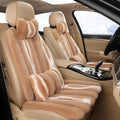 Luxury Plush Car Seat Cushion Set Car Headrest & Lumbar Support & Seat Cushion & Back Support Pillow Fluffy Fuzzy Car Seat Covers Non-Slip Cushion for Universal Accessories Automobiles (8, Khaki)