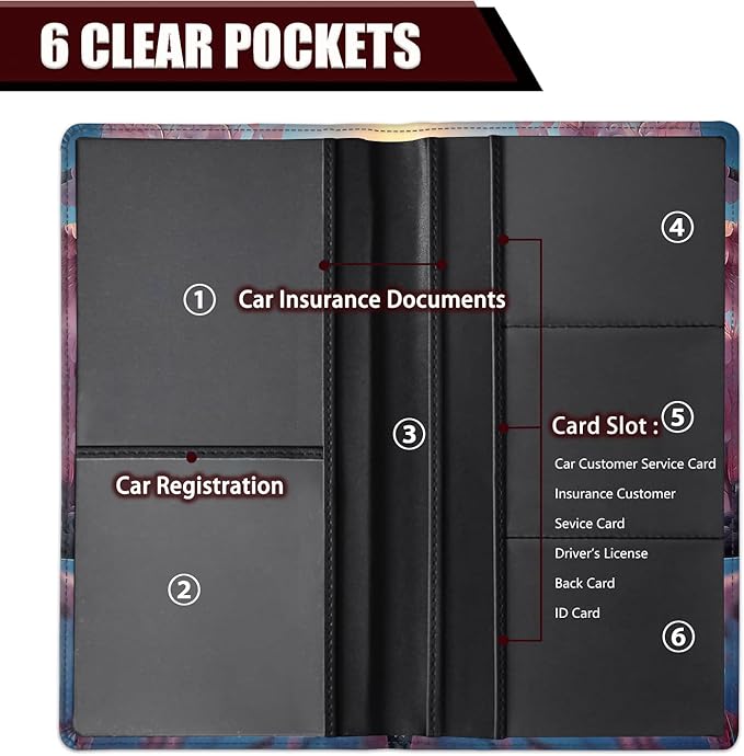 Car Document Holder with Magnetic Shut, Car Registration and Insurance Card Holder, Vehicle Glove Box Organizer Documents, Driver License, Auto Paperwork Organizer Wallet, Cardinal Flowers In Bloom