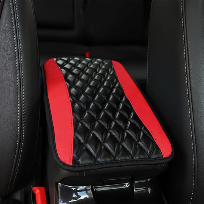 Leather Car Armrest Box Pad for Corvette C8 Stingray/C8 Coupé/C8 Z06/C8.R/C8 LT2 LT6 2019-2023 Waterproof Armrest Center Console Protector Cover Universal Arm Rest Cushion,Red, normal