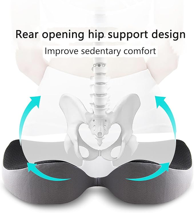 Car Seat Cushion for Long Driving, Ergonomic Memory Foam Seat Cushion, Car Seat Cushion for Back Pain and Lumbar Support Non Slip and Easy Clean for Driving Gaming Chair and Travel C Black