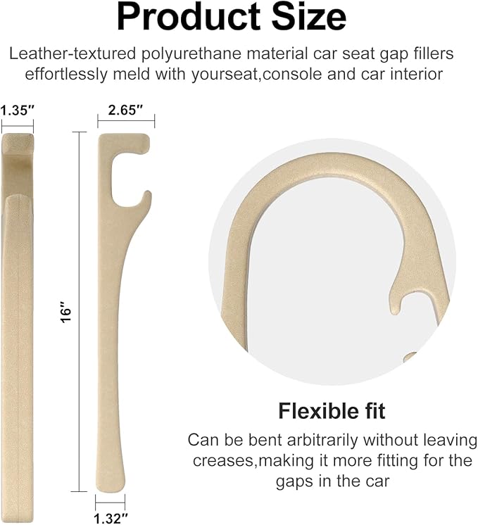 JAGAOSL Car Seat Gap Filler, Universal Fits Car SUV Truck PU Leather Crevice Blocker, Between Seat and Center Console, Stops Cellphone Wallet Keys Coins from Dropping, 2 Pack Beige