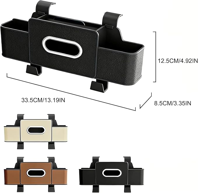 3-in-1 Car Backseat Organizer with Cup Holder, Tissue Box, Trash Bin & Hooks, Car Organizers and Storage Box Behind Seat, for Hold Phones, Snacks, Drinks, and Handbags (Black)