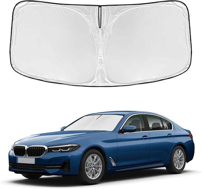 for BMW 5 Series 2017-2025 Windshield Sun Shade - 4 Layers for Front Windows Shade Cover Custom Fit 5 Series 525i 520i 528i 530i 535d 535i 550i 240T Retractable Shade Blocks UV Rays Car Accessories