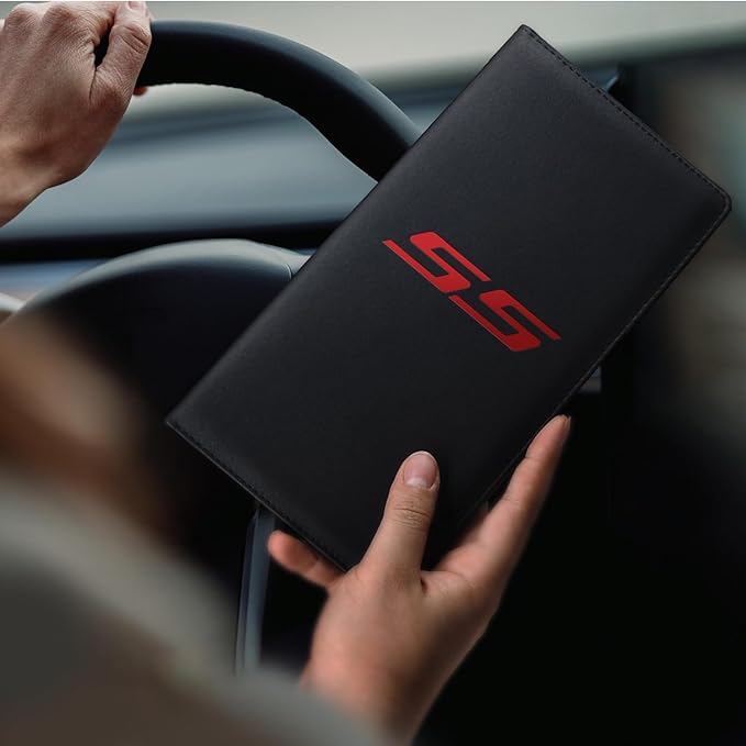 Annloysky Leather Car Registration and Insurance Cards Holder Compatible with Chevy Camaro SS, Vehicle Glove Box Car Organizer with Magnetic Shut, Documents License for Camaro SS Owners