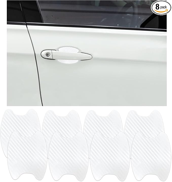 Ziciner 8 PCS Car Door Handle Sticker, Carbon Fiber Texture Auto Door Handle Protective Films, Anti-Scratches Door Side Handle Paint Guard, Universal Vehicle Accessories for Most Cars (White)