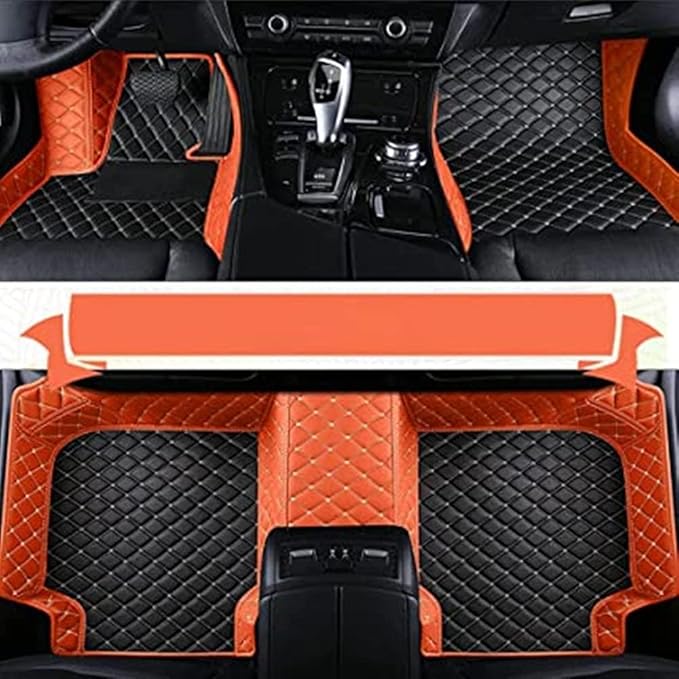 Custom Making Car Floor Mats Protection Pads for 99% Sedan/Coupe/Hatchback/SUV/Pickup Men Women Car Floor Mats Coverage Pads Anti-Slip Leather Floor Lining (Orange+Black Beige)