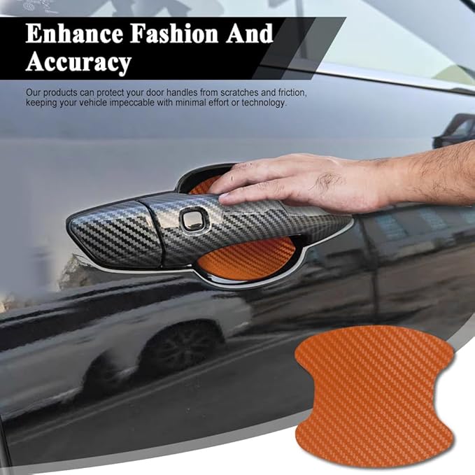 8PCS Car Door Handle Cup Scratch Protector, Car Door Handle Sticker, Scratch Auto Door Protective Film, Car Accessories Car Door Handle Protective Films Universal for Cars (Orange, 8PCS)