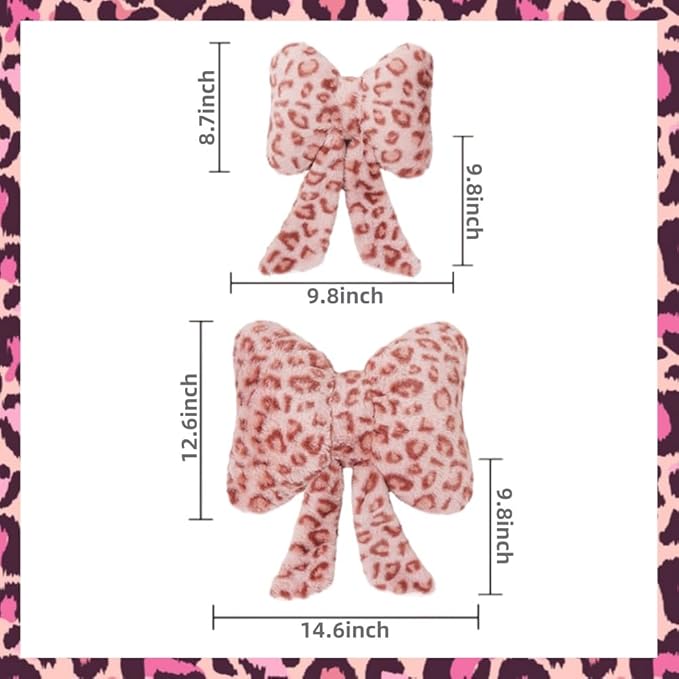 LYFJMUS 4 Pack Plush Bow Car Headrest Pillow and Lumbar Support Pillow Soft Butterfly Car Neck Pillows for Driving Cars Decor (Pink Leopard)