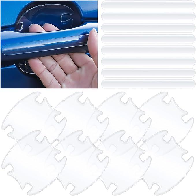 16Pcs Car Door Handle Protectors, Universal Waterproof Anti-Scratches Car Door Cup Protector, Rearview Anti-Collision Bumper Trim Guard Sticker, Transparent