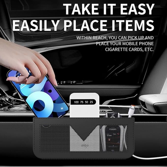 Berfi Life Car Seat Side Pocket Organizer, Car PU Leather Mesh Storage Bag Pouch, Vehicle Seat Gap Filler for Keys, Phone, Sunglasses, Registration, and Documents