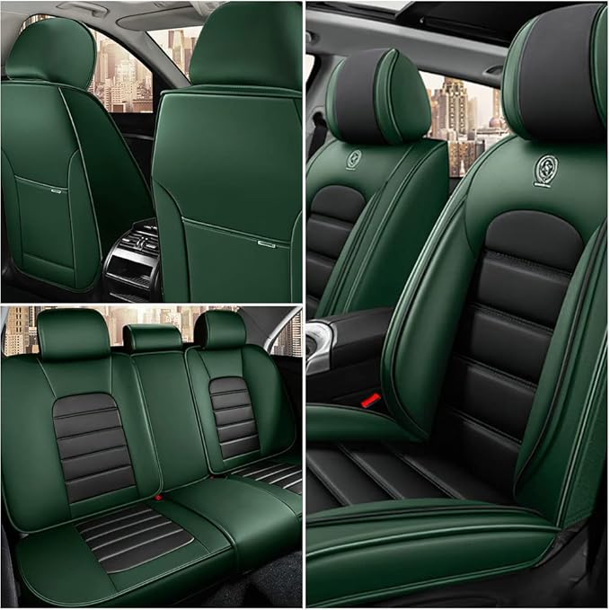 Iceleather Car Seat Covers for Ford Edge 2007-2025,Waterproof Soft Breathable PU Leather Seat Cover with Storage Pockets(Black&Green,Full Set)