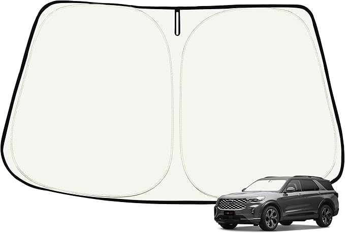 Toluoma Custom Fit Windshield Sun Shade for Ford Explorer 2011-2019 - Full Coverage, 210T Reflective Fabric, Double-Layer Design - Blocks 99% UV Rays, Keeps Car Cool, Easy to Install and Store