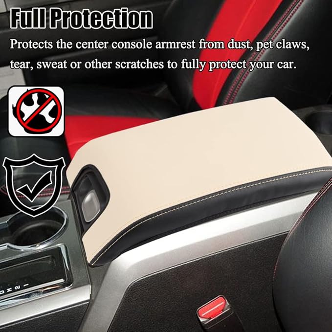 XITER 1PC Leather Center Console Armrest Box Cover Waterproof Cushion Pad for F150 2009-2014 Not Fit Jump Seat Console(Red+Black)