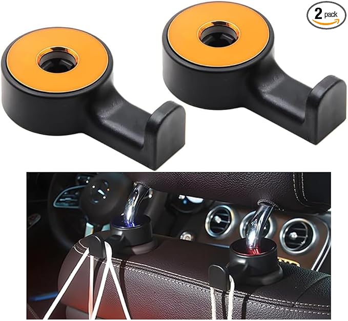 HZEL 2PCS Car Headrest Hidden Hook, 360° Rotation Vehicle Seat Hanger for Purse Backpack Cloth, Auto Interior Head Rest Storage Organizer Accessories, Universal for SUV Sedan Truck (Gold)