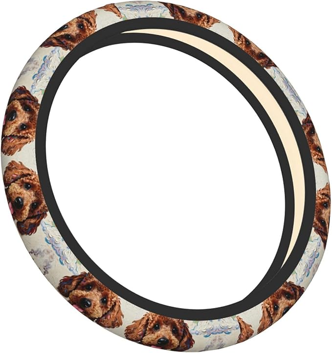 Multi-Color Poodle Dog Neoprene Steering Wheel Covers Women Men Car Accessories, Universal 15 Inch Fit Auto, Suvs, Truck