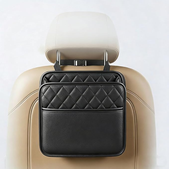 Car Seat Organizer for Mercedes-Benz GLE-Class 2016–2025 2026,Pu Leather Diamond Quilted Hanging Storage Bag,Front Passenger and Backseat Holder,Interior Accessories