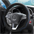 zipelo Elastic Stretch Steering Wheel Cover, Microfiber Breathable Ice Silk, Universal 15 Inch Anti-Slip Car Steering Wheel Protector, Warm in Winter and Cool in Summer for Women (Style2-Black/Blue)