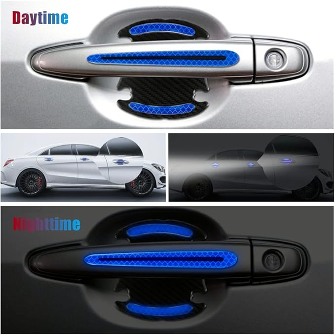NOI 8pcs Universal 3D Carbon Fiber Texture car Door Handle Door Bowl Paint Scratch Protector Protective Cover Protective Film car Outdoor Safety Decoration Reflective Strip (Blue) 001