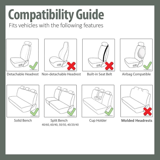 FH Group Ultra Comfort Highest Grade Faux Leather Full Set Cushion Pads Car Seat Covers for Front and Rear- Fit Most Car, Truck, SUV, or Van (Solid Beige)