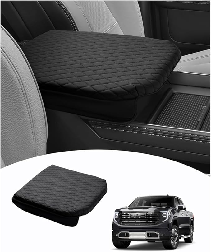 Shademax Custom Fit for Center Console Cover 2019-2024 2025 2026 GMC Sierra 1500/Chevy Silverado 1500 2500HD 3500HD Armrest Cushion Pad Cover PU Leather Sierra Silverado Accessories Anti-Scratch Black