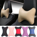 Thomakoo Car Neck Pillows 2pcs Pack Car Headrest Pillow Pu Leather Car Cervical Pillows for Traveling Car Pillows Filled by Fiber (Beige)