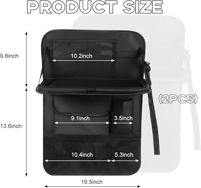 2PCS Car Backseat Organizer, Waterproof Practical Back Seat Protector with Tablet Holder, Hanging 6 Storage Pockets with Foldable Table Trays for Vehicles, Car Accessories