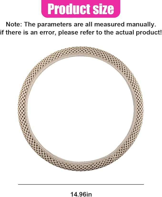 Elastic Stretch Steering Wheel Cover, Anti-Slip 15 inch Microfiber Odorless Breathable Ice Silk Car Steering Wheel Protector, Easy Carry, Warm in Winter & Cool in Summer (Beige)