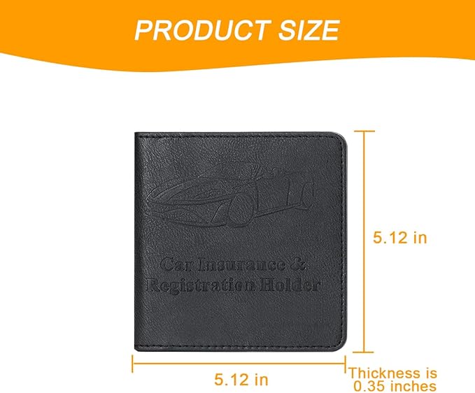 Car Registration and Insurance Holder, Vehicle Glove Box Organizer with Magnetic Closure, PU Leather Embossed Auto Card Document Holder Accessories, Universal for SUV, Truck, RV（Black）