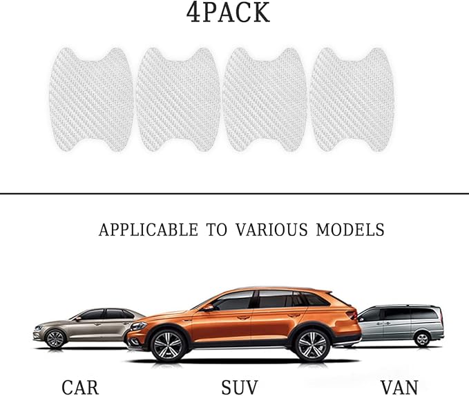 4PCS Carbon Fiber Anti-Scratches Car Door Cup Protector, Non-Marking Auto Door Handle Protective Film, Universal for Most Car Handles (Silver/4PCS)