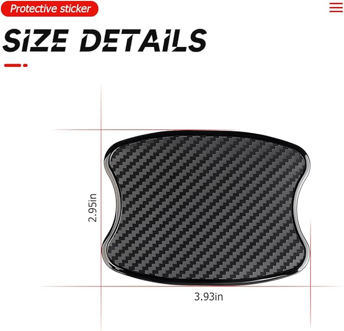 4Pcs Car Door Handle Stickers, 3D Carbon Fiber Texture Auto Door Cup Protective Film, TPU Scratch Protector Cover Guard Pad, Universal for Most Models (2.95''3.93'')