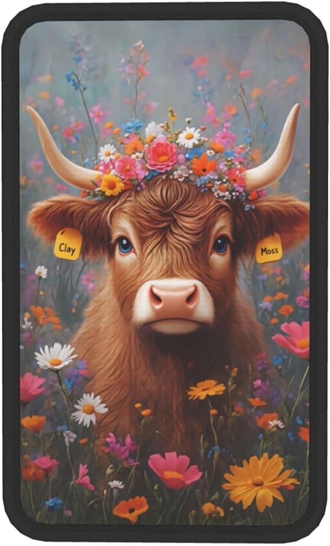 Universal Car Center Console Cushion Pad, Cute Highland Cow Flowers Soft Waterproof Car Center Console Cover Auto Armrest Seat Box Cover Protector for Most Vehicle SUV Truck Car