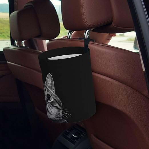 Funny Cat Black Car Trash Can Garbage Cans Foldable,Cute Hanging Car Organizer and Storage Bag Leak Proof, Auto Back Seat Trash Bin Universal for Truck, SUV, Outdoor Travel