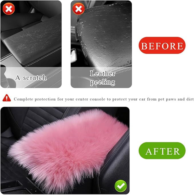 Car Center Console Cover Pad, Fluffy Middle Console Pad Armrest Seat Box Cover, Universal Furry Arm Rest Decoration Protector for Car Truck SUV, Interior Car Accessories (Pink)