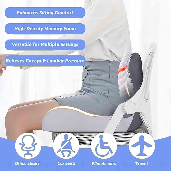 Seat Cushion for Truck Driver, Trucker Seat Cushion, Memory Foam L-Shaped Integrated Car Cushions, Ergonomic Car Cushion for Big People with Back Support (Mix-Black)