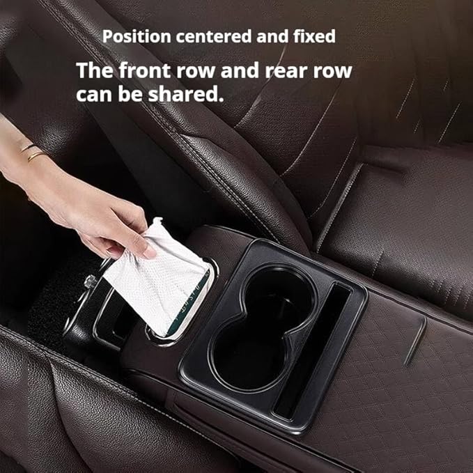 Leather car armrest Organizer with Cup Holders, Storage Pockets & Anti-Slip pad. Universal fit, Easy Install. (Claret)