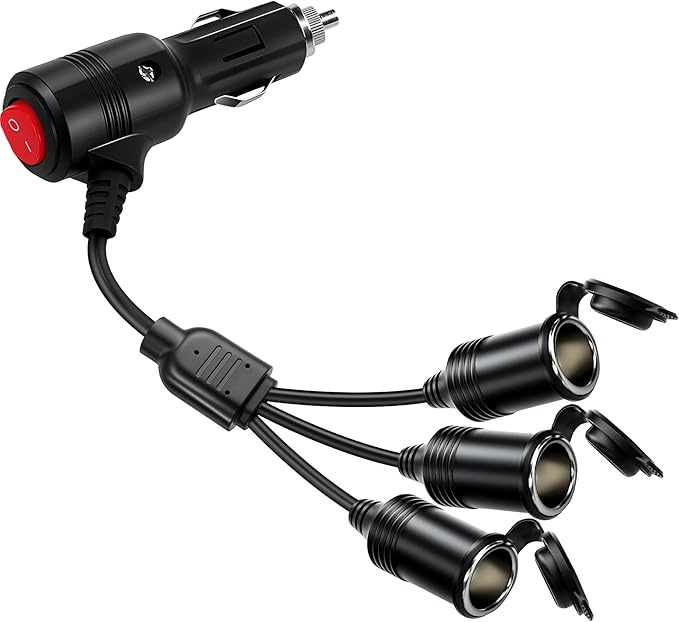 Cigarette Lighter Splitter ， 12v Splitter,Dual Cigarette Lighter adapters for Cars,12V Cigarette Lighter Plug with on/Off Switch, Overload Protection & Extension Cord 15A Fuses (3 Ports)