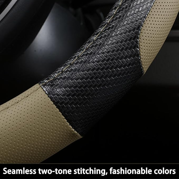 zipelo Elastic Stretch Steering Wheel Cover, Microfiber Breathable Ice Silk, Universal 15 Inch Anti-Slip Car Steering Wheel Protector, Warm in Winter and Cool in Summer for Women (Style1-Beige)
