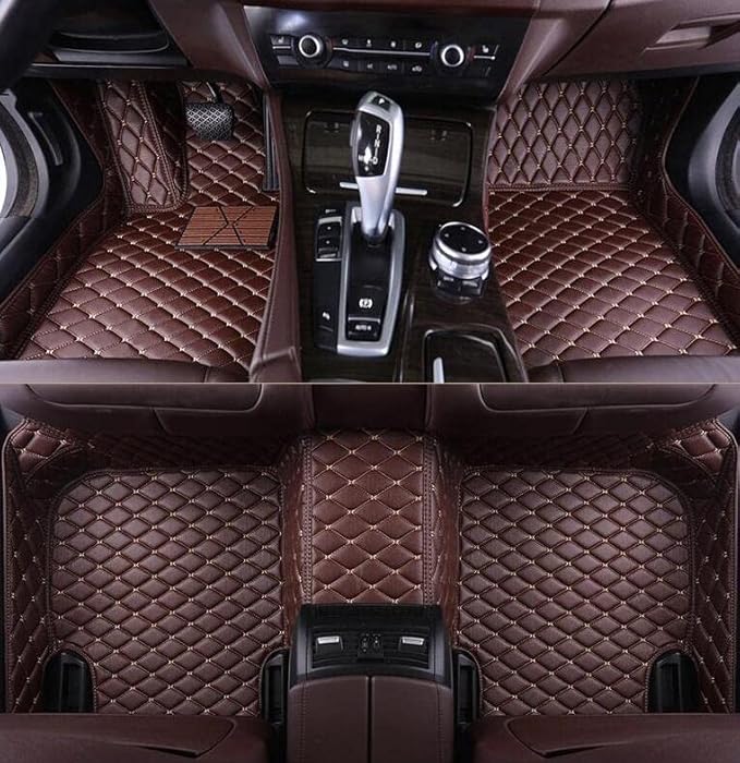 Custom Leather Car Mats, Vehicle-Specific Fit All-Weather Floor Mats, 100% Waterproof Anti-Slip Durable Protection for SUV Truck Sedan, Precision Tailored Protection (Brown)