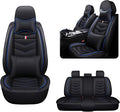 MVRVMV Seat Covers for Ford Mustang 2006-2026, Waterproof Leather Auto Seat Cover with 2* Neck Pillow and 2* Lumbar Support (5 Seat Luxury,Black-Blue)