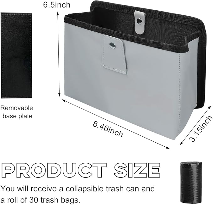 Car Trash Can, Foldable Waterproof Leather Car Garbage Organizer Holder, Automotive Mini Dustbin Container with One Roll Trash Bag, Universal Interior Car Accessories (Gray, M)