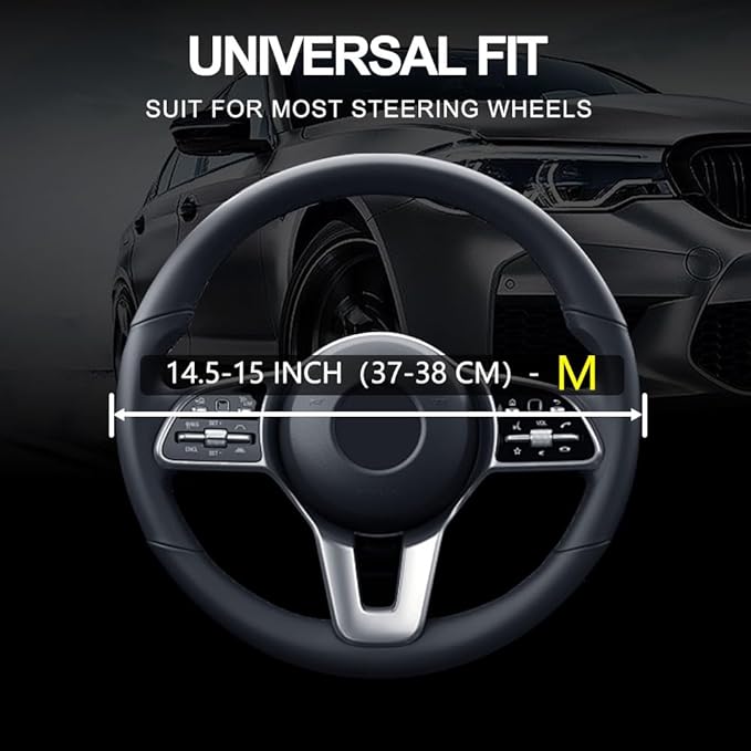 Leather Car Steering Wheel Cover, Non-Slip Car Wheel Cover Protector Breathable Microfiber Leather Universal Fit for Most Cars(White)