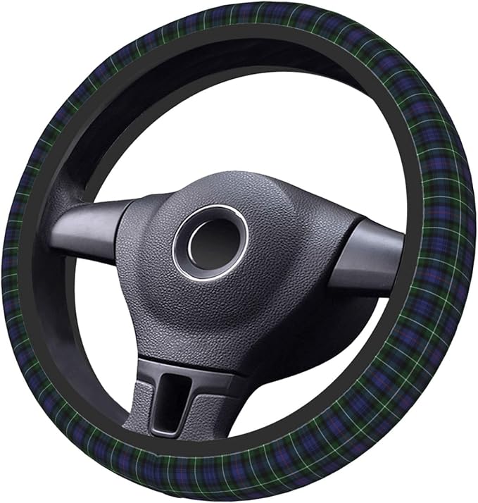 Thickened Elastic Steering Wheel Cover, Plaid Clan Mackenzie Purple Green Check Tartan Ultra, Soft, Breathable, Fit for Cars, SUVs, Trucks, Stylish Comfortable Grip