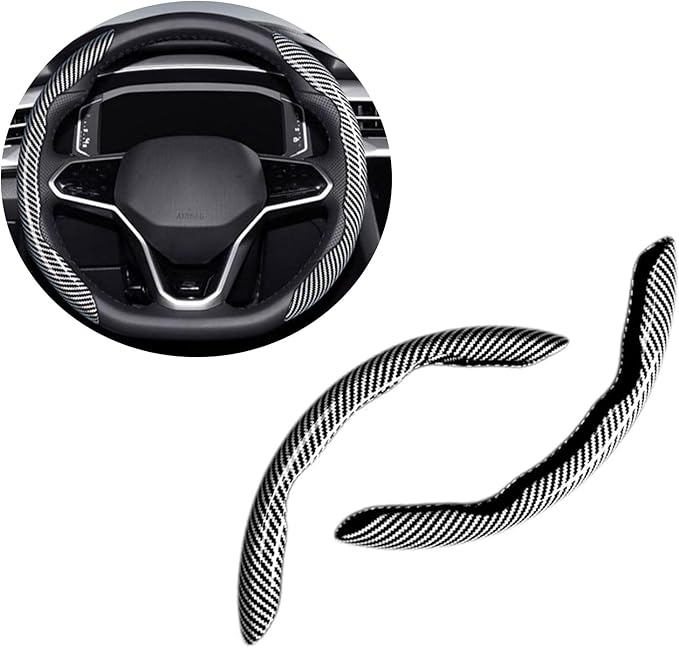 Carbon Fiber Steering Wheel Cover Anti Slip Car Steering Wheel Protectior Cover 2Pcs 15 Inch Universal Car Interiors Accessories (Silvery White)