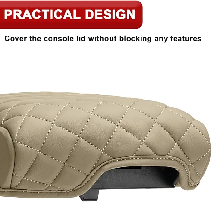 KBH Center Console Armrest Cover for Hyundai Sonata 2015 2016 2017 2018 2019, Middle Console Lid Protector Covering, PU Leather Interior Accessories, Beige