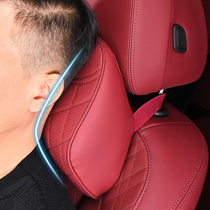 for Chevy Silverado 2007 2008 2009 2010 2011 2012 2013 Leather Car Seat Headrest Lumbar Cushion, Lumbar Support Pillow for Car,for Driving Traveling Relieving Neck Fatigue,3-A Beige