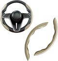 LevChall Carbon Fiber Steering Wheel Cover, 2-Piece Set Anti-Skid Comfortable Grip Segmented Butterfly Design, Easy Snap-On Installation Universal Fit 99% Cars, Beige