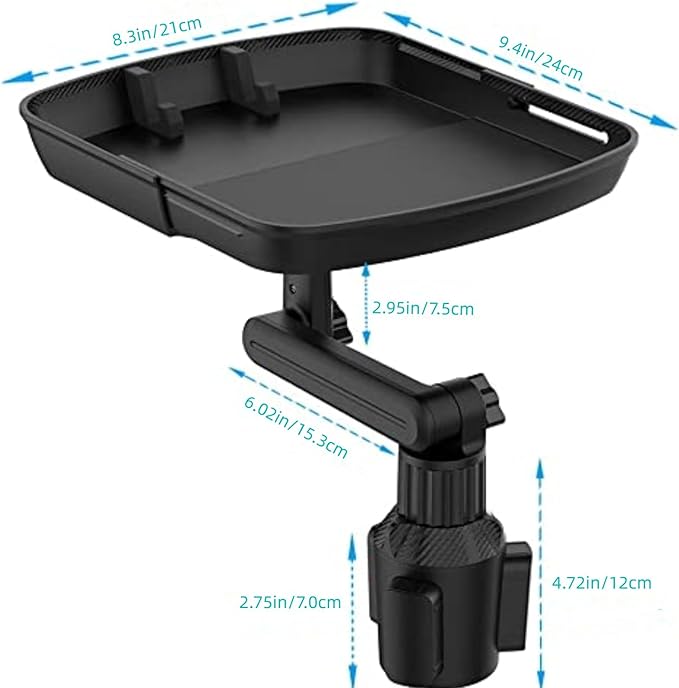 Larger Cup Holder Tray, 10 inch Car Food Tray for Eating, Detachable 3 in 1 Car Cup Holder Expander and 360° Rotating Car Cup Holder Tray Table with Phone Holder, Road Trip Essentials